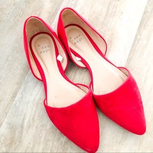 Red pointed toe flats